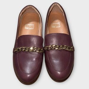 Fitflop Paige Chain Loafers Purple Leather Gold Accent Comfort Shoes women's 7.5